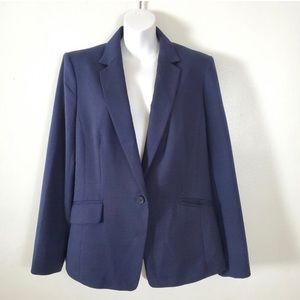 Ann Taylor Pin Dot One Button Jacket Blazer 12 Navy Blue